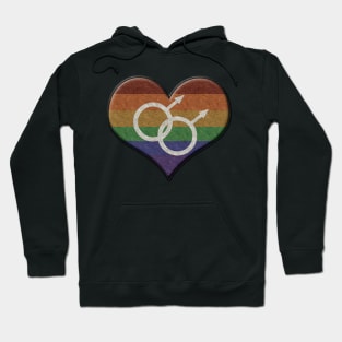 Large Gay Pride Rainbow Colored Heart with Male Gender Symbols Hoodie